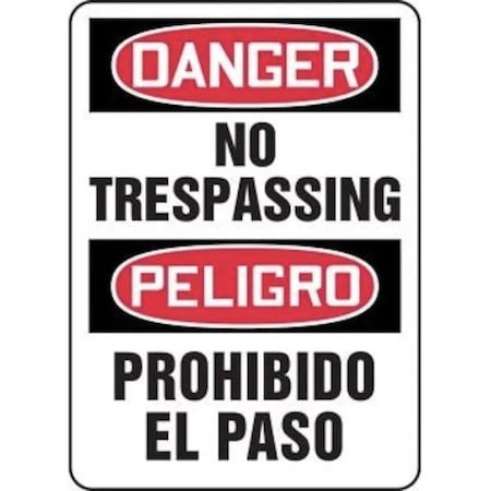 Accuform BILINGUAL OSHA DANGER Safety Sign NO SBMADM076XL